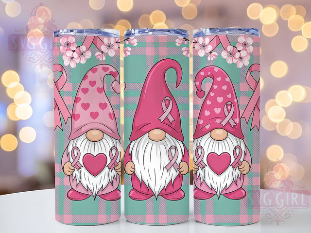 Pink Ribbon Cute Gnome 20oz Tumbler, Pink Ribbon, Gnome Tumbler, Cute Gnomes, Survivor Support, Sublimation Wrap, 20Oz Tumbler Sublimation SvggirlplusArt 