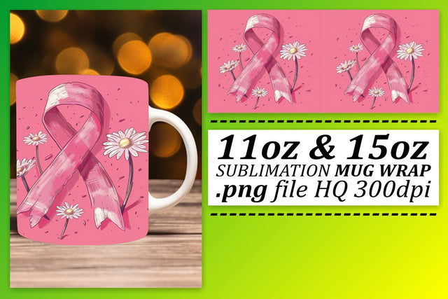 Pink Ribbon Design for Mugs – 11oz & 15oz Sublimation Wrap Sublimation afrosvg 