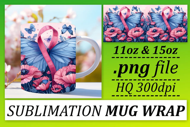 Pink Ribbon Design for Mugs – 11oz & 15oz Sublimation Wrap Sublimation afrosvg 