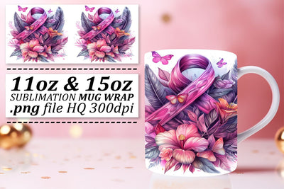 Pink Ribbon Design Mug Wrap – 11oz & 15oz Sublimation Art Sublimation afrosvg 