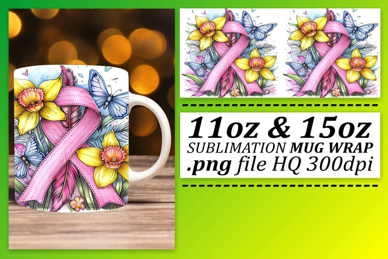 Pink Ribbon Design Mug Wrap – 11oz & 15oz Sublimation Print Sublimation afrosvg 
