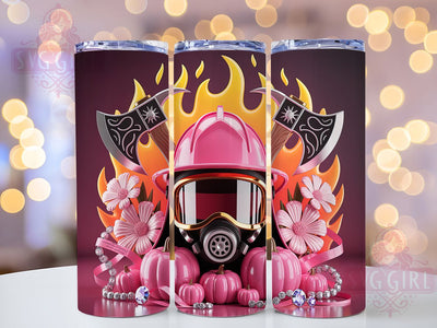 Pink Ribbon Firefighter Awareness Tumbler, Breast Cancer Awareness Wrap, 20oz Tumbler Sublimation, Halloween Hero Design, Support Firefighter Tumbler, Spooky Awareness Wrap, Courage and Hope Sublimation Sublimation SvggirlplusArt 