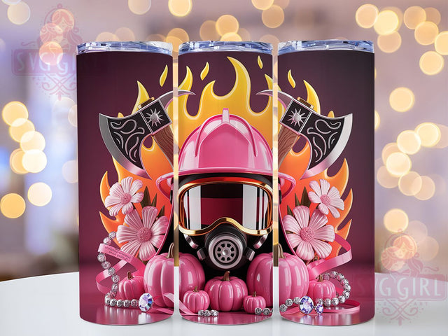 Pink Ribbon Firefighter Awareness Tumbler, Breast Cancer Awareness Wrap, 20oz Tumbler Sublimation, Halloween Hero Design, Support Firefighter Tumbler, Spooky Awareness Wrap, Courage and Hope Sublimation Sublimation SvggirlplusArt 