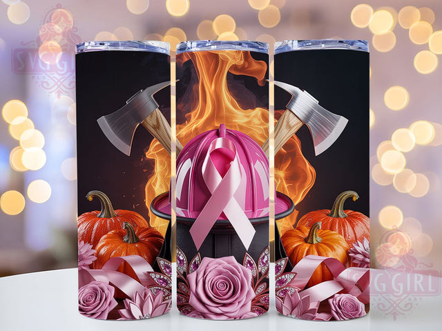 Pink Ribbon Firefighter Awareness Tumbler, Breast Cancer Awareness Wrap, 20oz Tumbler Sublimation, Halloween Hero Design, Support Firefighter Tumbler, Spooky Awareness Wrap, Courage and Hope Sublimation Sublimation SvggirlplusArt 
