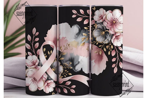 Pink Ribbon Floral 20oz Tumbler Wrap Sublimation sassyprint 