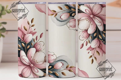 Pink Ribbon Floral 20oz Tumbler Wrap Sublimation sassyprint 