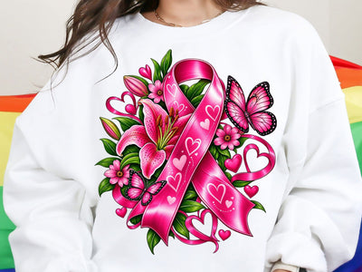 Pink Ribbon Floral Butterfly PNG SVG artprintfile 