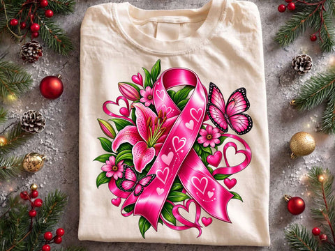 Pink Ribbon Floral Butterfly PNG SVG artprintfile 
