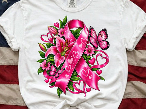 Pink Ribbon Floral Butterfly PNG SVG artprintfile 