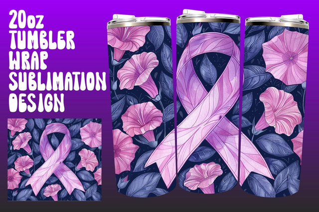 Pink Ribbon Floral Tumbler Wrap 20oz Sublimation afrosvg 