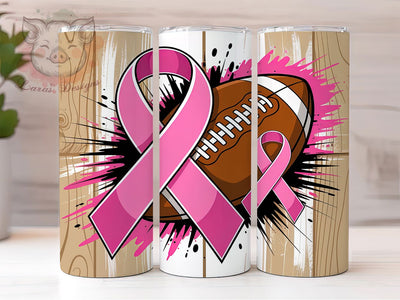 Pink Ribbon Football Awareness Tumbler, Breast Cancer Awareness Pattern, Sporty Ribbon Design, 20Oz Sublimation Wrap, Hope Football Art, Awareness Ribbon Texture, Tumbler Sublimation Sublimation Lara' s Designs 