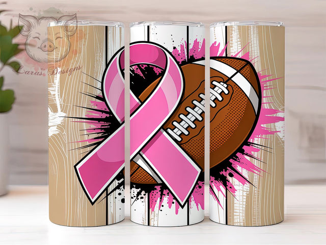 Pink Ribbon Football Awareness Tumbler, Breast Cancer Awareness Pattern, Sporty Ribbon Design, 20Oz Sublimation Wrap, Hope Football Art, Awareness Ribbon Texture, Tumbler Sublimation Sublimation Lara' s Designs 