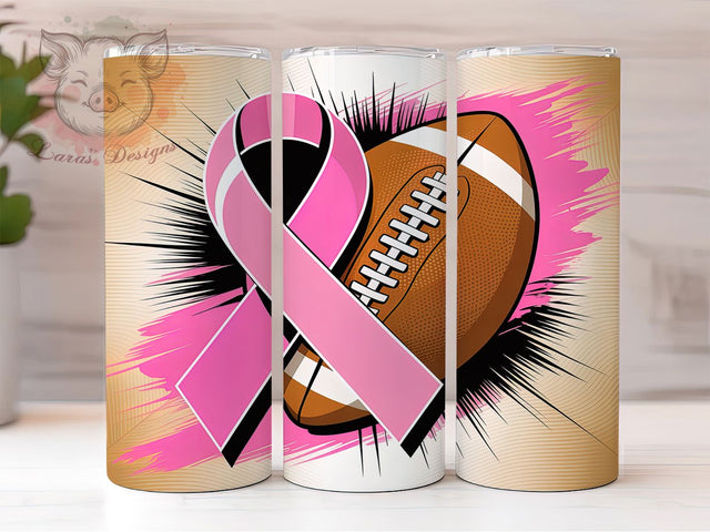 Pink Ribbon Football Awareness Tumbler, Breast Cancer Awareness Pattern, Sporty Ribbon Design, 20Oz Sublimation Wrap, Hope Football Art, Awareness Ribbon Texture, Tumbler Sublimation Sublimation Lara' s Designs 