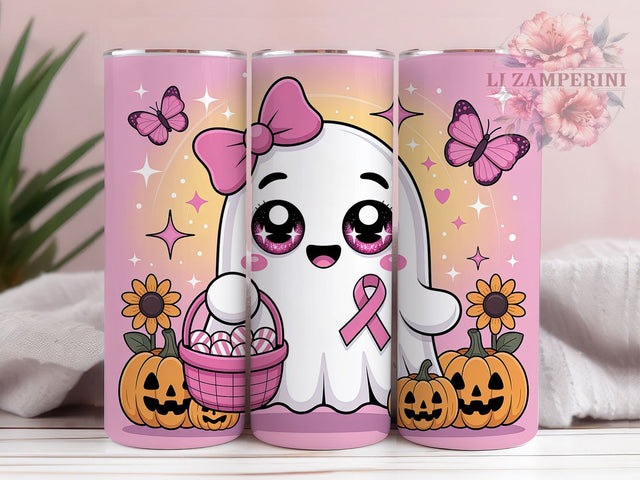 Pink Ribbon Ghost Breast Cancer Awareness Tumbler, Breast Cancer Awareness Wrap, Ghostly Pink Cup, 20Oz Sublimation Design, Spooky Support Drinkware, Cancer Awareness Mug, Cute Ghost Pink Tumbler Sublimation Li Zamperini 