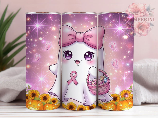 Pink Ribbon Ghost Breast Cancer Awareness Tumbler, Breast Cancer Awareness Wrap, Ghostly Pink Cup, 20Oz Sublimation Design, Spooky Support Drinkware, Cancer Awareness Mug, Cute Ghost Pink Tumbler Sublimation Li Zamperini 