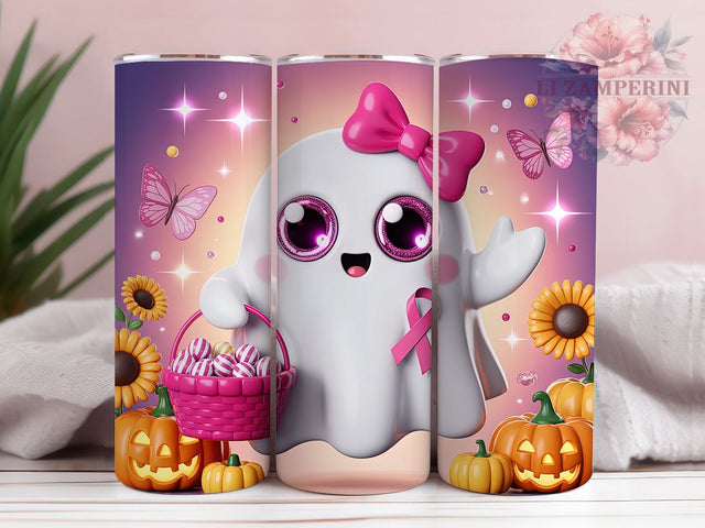 Pink Ribbon Ghost Breast Cancer Awareness Tumbler, Breast Cancer Awareness Wrap, Ghostly Pink Cup, 20Oz Sublimation Design, Spooky Support Drinkware, Cancer Awareness Mug, Cute Ghost Pink Tumbler Sublimation Li Zamperini 