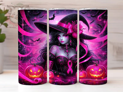 Pink Ribbon Halloween Witch Tumbler Wrap, Pink Ribbon Mug, Breast Cancer Awareness, 20Oz Tumbler Wrap, Sublimation Design, Spooky Support Print, Witchy Awareness Gift Sublimation Lara' s Designs 