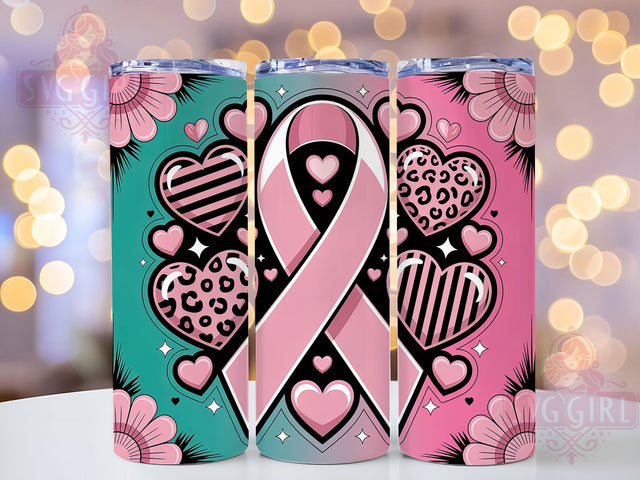 Pink Ribbon Hearts Pattern 20oz Tumbler, Pink Ribbon, Hearts Pattern, Seamless Design, Survivor Support, Sublimation Wrap, 20Oz Tumbler Sublimation SvggirlplusArt 