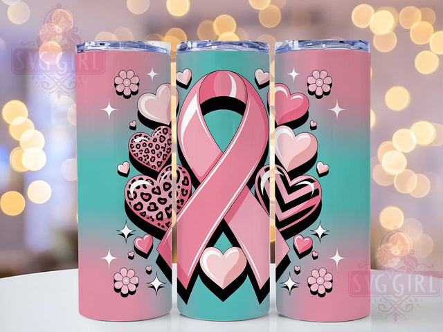 Pink Ribbon Hearts Pattern 20oz Tumbler, Pink Ribbon, Hearts Pattern, Seamless Design, Survivor Support, Sublimation Wrap, 20Oz Tumbler Sublimation SvggirlplusArt 
