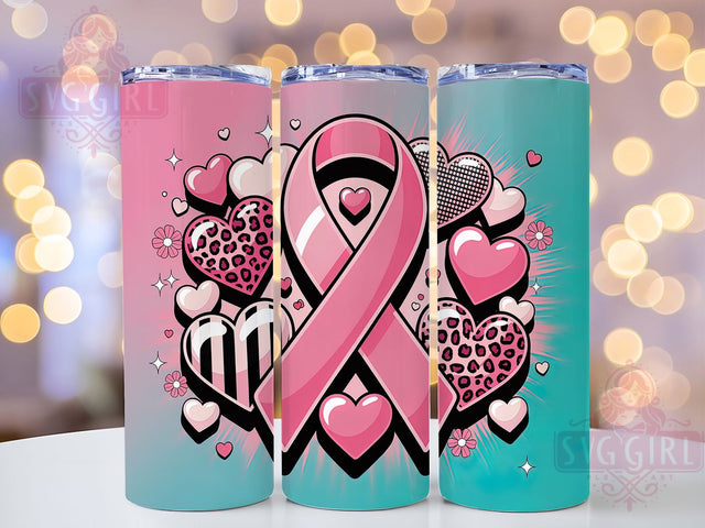 Pink Ribbon Hearts Pattern 20oz Tumbler, Pink Ribbon, Hearts Pattern, Seamless Design, Survivor Support, Sublimation Wrap, 20Oz Tumbler Sublimation SvggirlplusArt 