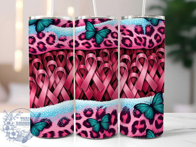 Pink Ribbon Leopard 20oz Tumbler, Glitter Tumbler, Breast Cancer Awareness, Pink Ribbon, Sublimation Wrap, 20Oz Tumbler, Leopard Print Sublimation ToriDesigns 