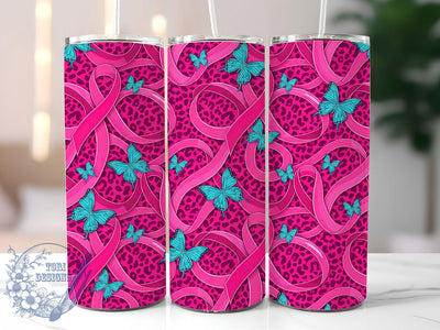 Pink Ribbon Leopard 20oz Tumbler, Glitter Tumbler, Breast Cancer Awareness, Pink Ribbon, Sublimation Wrap, 20Oz Tumbler, Leopard Print Sublimation ToriDesigns 