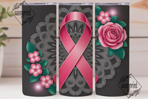 Pink Ribbon Mandala 20oz Tumbler Wrap Sublimation sassyprint 
