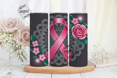 Pink Ribbon Mandala 20oz Tumbler Wrap Sublimation sassyprint 