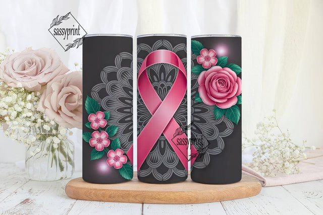 Pink Ribbon Mandala 20oz Tumbler Wrap Sublimation sassyprint 