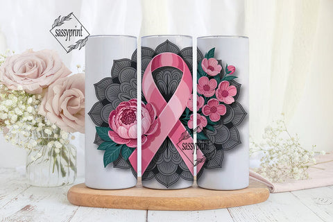 Pink Ribbon Mandala 20oz Tumbler Wrap Sublimation sassyprint 