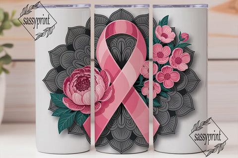 Pink Ribbon Mandala 20oz Tumbler Wrap Sublimation sassyprint 