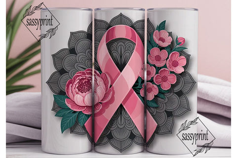 Pink Ribbon Mandala 20oz Tumbler Wrap Sublimation sassyprint 