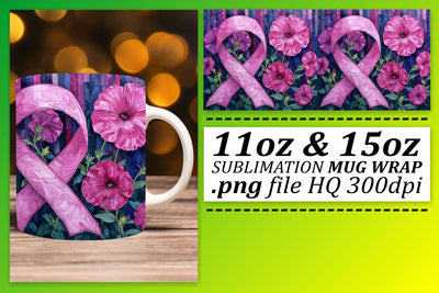 Pink Ribbon Mug Art – 11oz & 15oz Sublimation Wrap Sublimation afrosvg 