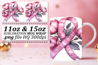 Pink Ribbon Mug Sublimation – 11oz & 15oz Awareness Wrap Sublimation afrosvg 