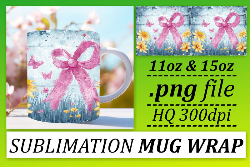 Pink Ribbon Mug Wrap – 11oz & 15oz Sublimation Breast Cancer Design Sublimation afrosvg 