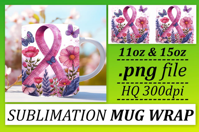 Pink Ribbon Mug Wrap – Sublimation Design for 11oz & 15oz Cups Sublimation afrosvg 