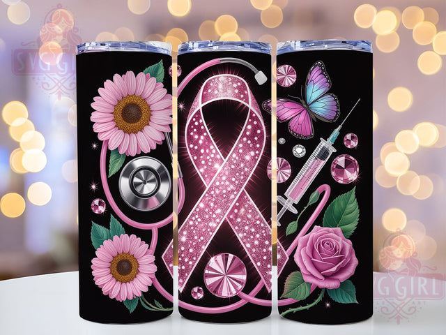 Pink Ribbon Nurse Halloween 20oz Tumbler, Pink Ribbon, Nurse Tumbler, Medical Halloween, Survivor Support, Sublimation Wrap, 20Oz Tumbler Sublimation SvggirlplusArt 