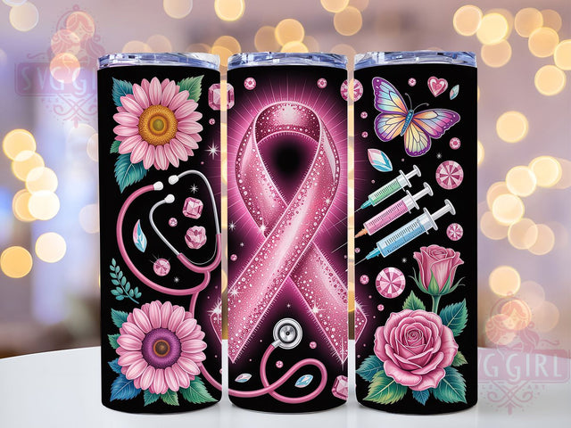 Pink Ribbon Nurse Halloween 20oz Tumbler, Pink Ribbon, Nurse Tumbler, Medical Halloween, Survivor Support, Sublimation Wrap, 20Oz Tumbler Sublimation SvggirlplusArt 