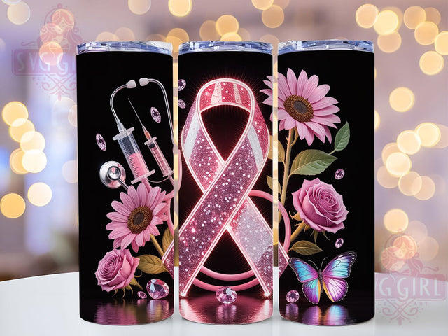 Pink Ribbon Nurse Halloween 20oz Tumbler, Pink Ribbon, Nurse Tumbler, Medical Halloween, Survivor Support, Sublimation Wrap, 20Oz Tumbler Sublimation SvggirlplusArt 