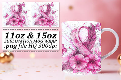 Pink Ribbon October Mug – Sublimation Wrap for 11oz & 15oz Sublimation afrosvg 