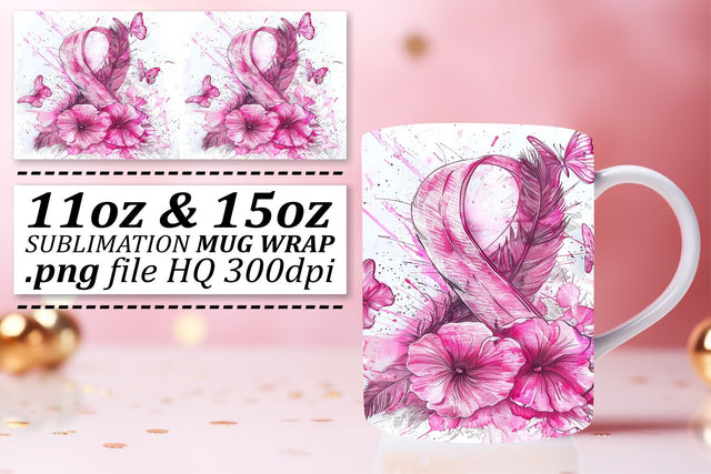 Pink Ribbon October Mug – Sublimation Wrap for 11oz & 15oz Sublimation afrosvg 