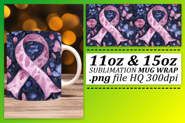 Pink Ribbon October Wrap – 11oz & 15oz Breast Cancer Sublimation Sublimation afrosvg 