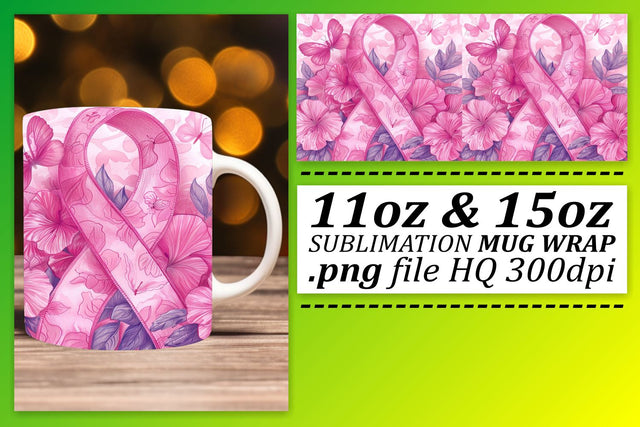 Pink Ribbon October Wrap – 11oz & 15oz Sublimation Mug Design Sublimation afrosvg 
