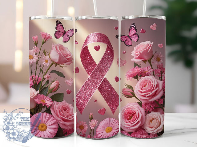 Pink Ribbon Roses Survivor 20oz Tumbler, Pink Ribbon, Roses Tumbler, Survivor Support, Hope Strength, Sublimation Wrap, 20Oz Tumbler Sublimation ToriDesigns 