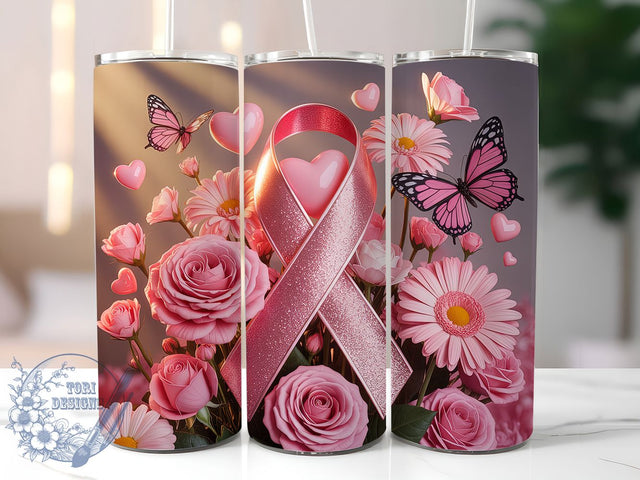 Pink Ribbon Roses Survivor 20oz Tumbler, Pink Ribbon, Roses Tumbler, Survivor Support, Hope Strength, Sublimation Wrap, 20Oz Tumbler Sublimation ToriDesigns 