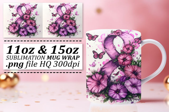 Pink Ribbon Sublimation Mug – 11oz & 15oz Awareness Design Sublimation afrosvg 