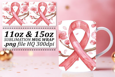 Pink Ribbon Sublimation Mug Wrap – Breast Cancer 11oz & 15oz Sublimation afrosvg 