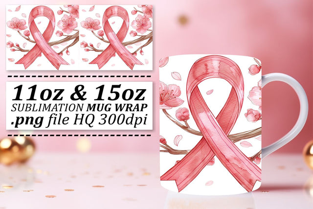 Pink Ribbon Sublimation Mug Wrap – Breast Cancer 11oz & 15oz Sublimation afrosvg 