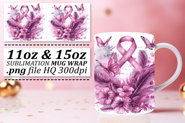 Pink Ribbon Sublimation Wrap – 11oz & 15oz Mug for Breast Cancer Sublimation afrosvg 