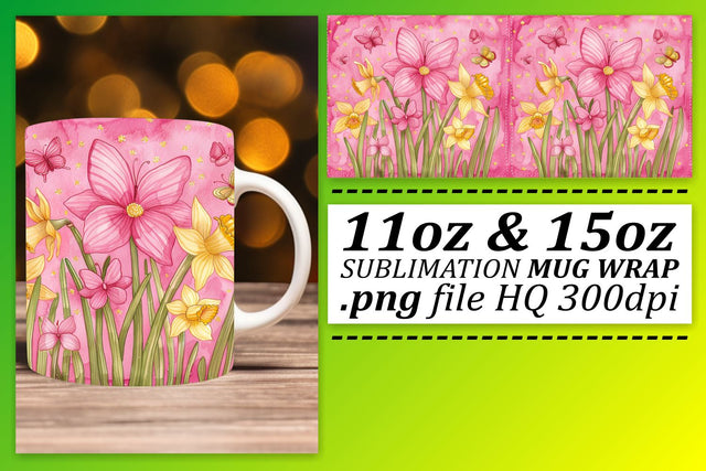 Pink Ribbon Sublimation Wrap – Breast Cancer Mug Art 11oz & 15oz Sublimation afrosvg 